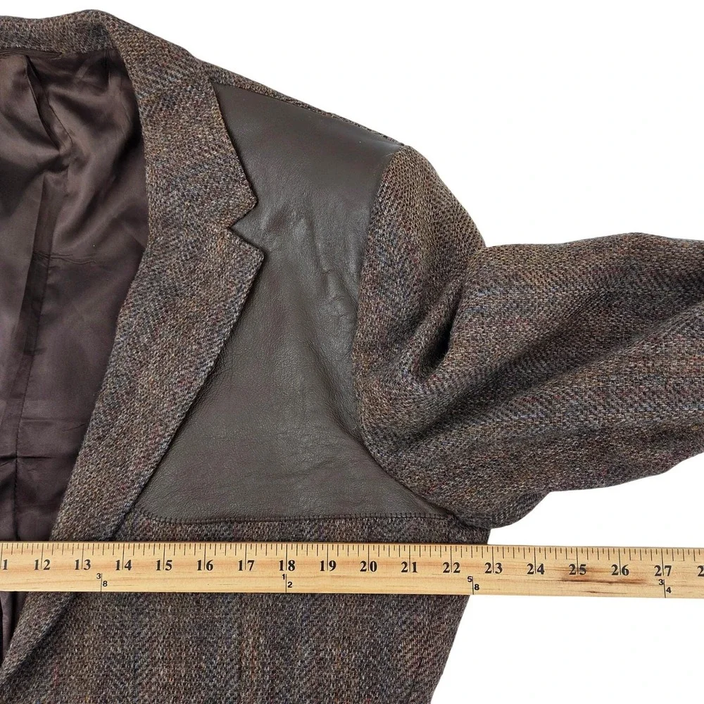Vintage 80s‎ Union Made Tweed & Leather Sport Coat Blazer Brown Wool USA 46R